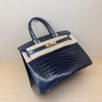 Shiny Nile crocodile Her^^m Birkin 25 handmade shopper handbag upscale banquet dinner tote - 图片 4
