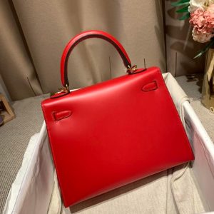 Hermes black kelly 28 top-handle handbag in box calfskin GHW full handmade boutique inclusion