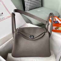 togo Hermes etain lindy 26 shoulder tote bag PHW-full handmade/boutique inclusion