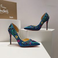 Christian Louboutin pointed heel pump slip-on embroidered heel sandal wedding shoes size35-42 10cm - 图片 3