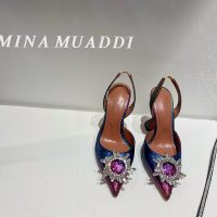 Amina Muaddi satin heel sandal pump pointed heel dancer shoes with crystal-sunflower size35-42 10cm - 图片 5