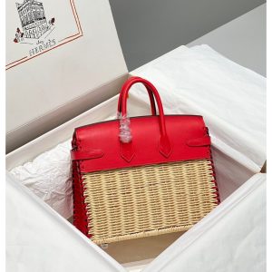 limited edition Hermes wicker Birkin 25 picnic handbag-full handmade boutique package