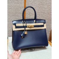 Navy Hermes birkin 30 top-handle handbag-box calfskin GHW full handmade boutique package