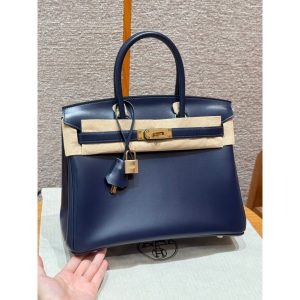 Navy Hermes birkin 30 top-handle handbag-box calfskin GHW full handmade boutique package