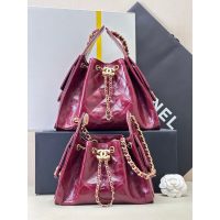 Chanel Small drawstring bucket Hobo Bag in Burgundy waxed Calfskin