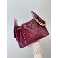 Chanel Small drawstring bucket Hobo Bag in Burgundy waxed Calfskin
