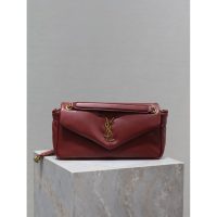 Burgundy YSL CALYPSO underarm baguette messenger flap slouchy cosmetic pouch in lambskin - 图片 4