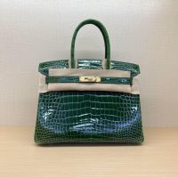 Shiny Nile crocodile Her^^m Birkin 25 handmade shopper handbag upscale banquet dinner tote - 图片 8