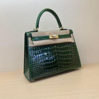 Shiny Nile crocodile Her^^m Kelly 25cm structured shopper handbag luxury design tote - 图片 4