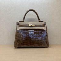 Shiny Nile crocodile Her^^m Kelly 25cm luxury design tote structured shopper handbag - 图片 4