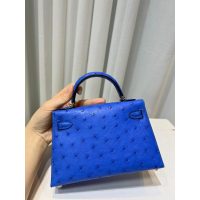 ostrich leather Her.mes mini kelly pochette sling crossbody shoulder mobilephone bag handmade stitch - 图片 8
