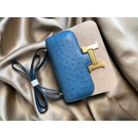 Ostrich Hermes Constance 23 classic messenger flap shoulder flap square bag handmade stitch