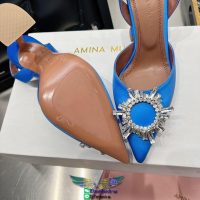 Pre-order amina muanddi sunflower-detailed velvet heel pump sandal slingback party wedding shoes 35- - 图片 7