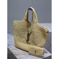YSL Raffia resort beach tote holiday holdall storage handbag shoulder shopper tote - 图片 3