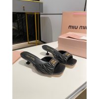 COD lambskin 缪缪 Miu kitten heel slide mules summer heel sandal slipper size35-41 5.5cm height - 图片 8