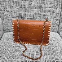 Vintage Chanel Whipstitch shoulder flap Bag in logo-embossed Tan calfskin