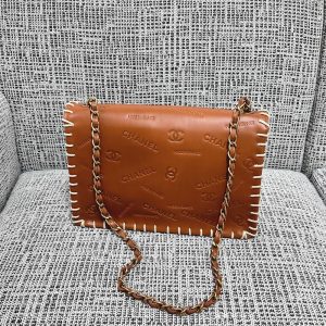 Vintage Chanel Whipstitch shoulder flap Bag in logo-embossed Tan calfskin