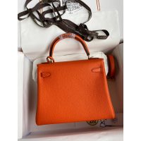 tangerine Hermes Kelly 25 handbag-Togo calfskin GHW full handmade boutique inclusion