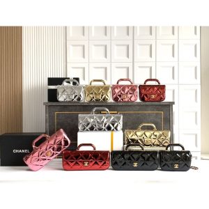 Chanel East-West Top Handle Baguette/mini handbag in metallic patent leather