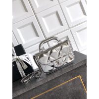 Chanel East-West Top Handle Baguette/mini handbag in metallic patent leather