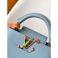 Louis Vuitton LV east-west mini capucines handbag in grainy calfskin
