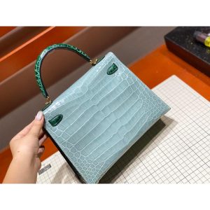 Hermes bicolor kelly 25 handbag GHW with horseshoe stamp in alligator full handmade/boutique inclusion