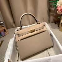 Hermes kelly 28 Burgundy handbag in box calfskin PHW full handmade boutique inclusion