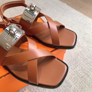 Hermes strapped flat combat gladiator sandal with oversized kelly buckle size35-42