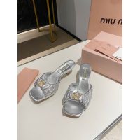 COD lambskin 缪缪 Miu kitten heel slide mules summer heel sandal slipper size35-41 5.5cm height - 图片 5