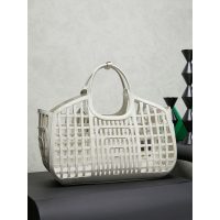 Large Women's laser-cut cage shopper handabg Miu miu resort beach tote with detachable clutch - 图片 7