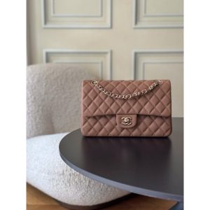 caviar chanel classic shoulder double flap bag-brown lavender burgundy