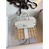 wicker-braided Hermes mini kelly picnic handbag SHW full handmade boutique package