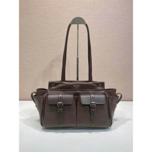 Prada Route Medium shoulder Tote bag in cacao calfskin