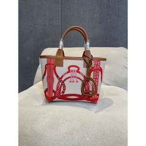 Hermes Steeple 25 canvas Tote Bag with Equestrian Print