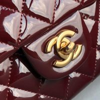 Chane Cf25 l Medium Double Flap Bag in burgundy Patent Leather