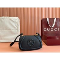Gucci black small Saddle Bag in GG Canvas and Calfskin