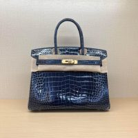 Shiny Nile crocodile Her^^m Birkin 25 handmade shopper handbag upscale banquet dinner tote - 图片 2