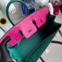 hermes ostrich Birkin 25 handbag color-contrast shopping tote business briefcase handmade stich