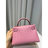 ostrich leather Her.mes mini kelly pochette sling crossbody shoulder mobilephone bag handmade stitch - 图片 4