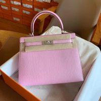 Hermes Kelly 25 sellier handbag GHW-rose sacura evercolor leatehr full handmade/boutique inclusion