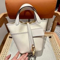 Hermes picotin 18 mini canvas bucket tote-gold brown SHW full handmade