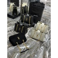 calfskin YSL Chevron quilted shoulder travel shopper handbag shoulder commuter office bag - 图片 4