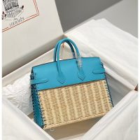 limited edition Hermes wicker Birkin 25 picnic handbag SHW-full handmade boutique package