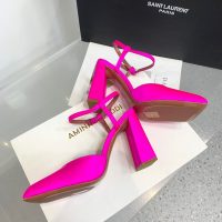 Amina muaddi satin heel sandal strapped chunky heel pump slipon dinner party shoes size35-42 9.5cm - 图片 6