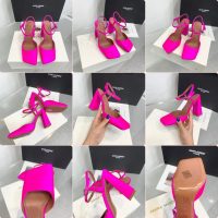 Amina muaddi satin heel sandal strapped chunky heel pump slipon dinner party shoes size35-42 9.5cm - 图片 8