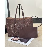 Alaia laser-cut perforated neverfull carryall handbag shoulder tote with detachable clutch - 图片 5