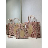 three sizes Dior women's canvas booktote/resort beach tote handbag - 图片 3