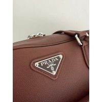burgundy Prada Bowling Tote Bag in Grainy Calfskin