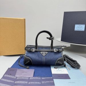 Prada Denim Top Handle Handbag in Calfskin Denim