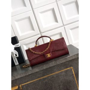 burgundy Chane Long Clutch in Lizard-Effect Calfskin